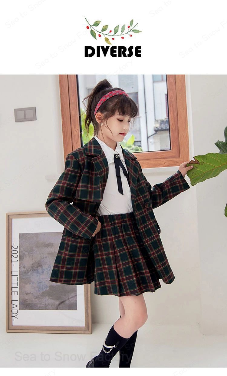 樂天商城 - 卒業式 スーツ 女の子 150 160 セットアップ チェック柄 小学生 韓国 制服 入学式 スカート コート フォーマル 子供 長袖 子供 発表会 ピアノ発表会 キッズ 2点セット 卒服 お受験 女の子 フォーマル スーツセット キッズファッション 学