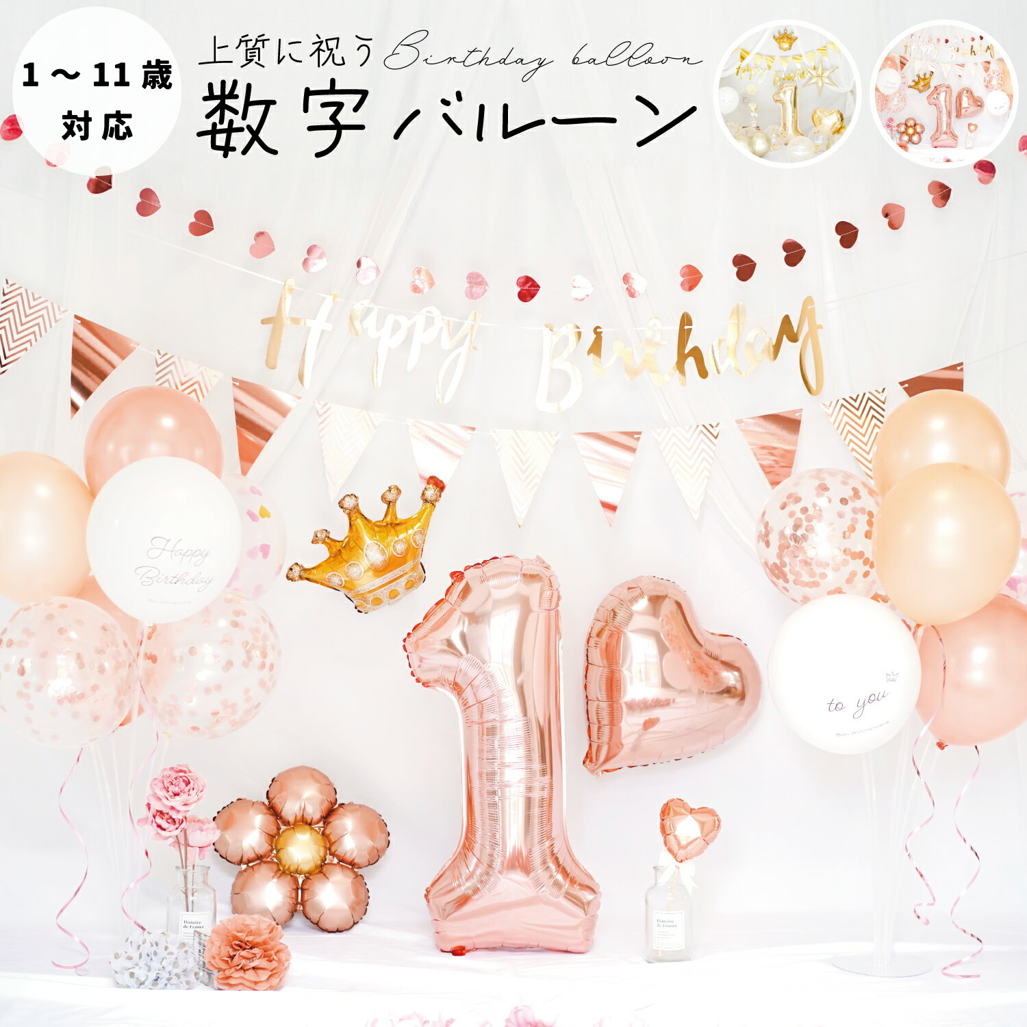 ローズゴールド シャンパンゴールド 誕生日 バルーン 飾り付け バースデー 飾り 数字 セット 女の子 男の子 大きい 誕生日バルーン 風船 数字バルーン ナンバーバルーン バースデーバルーン 記念日 パーティー deerzon