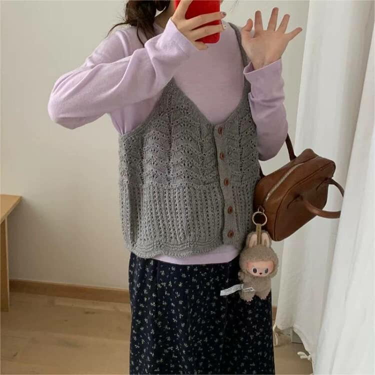 重ね着 前開き ニットベスト 可愛い ベスト キャミ プルオーバー トップス 森ガー...
