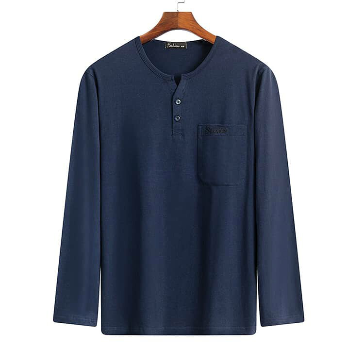 メンズ ヘンリーネック 綿100％ ギフト 高齢者 トップス 介護 おじいちゃん 服 シニアファッション 胸ポケット ゆったり 秋冬 インナーシャツ シニアファッション 入院 敬老の日 プレゼント ポロシャツ シニア 男性 紳士 長袖tシャツ お年寄り 60代 70代 90代 80代 second-stage01-10024508 Amoremio 楽天市場店 サンプル画像2