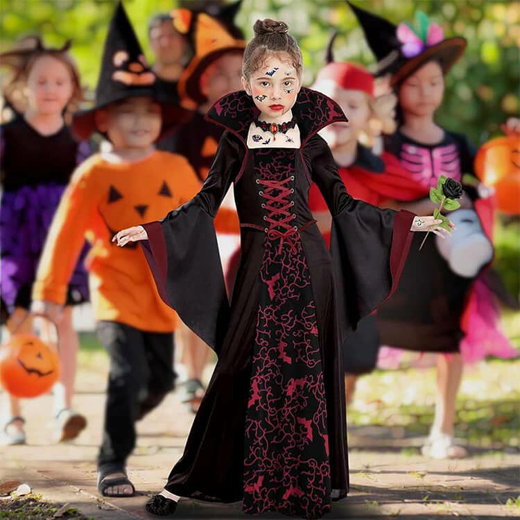 子供 ハロウィン キッズ 長袖 ヴァンパイア 4点セット 悪魔 吸血鬼 魔女 文化祭 ドレス コスプレ衣装 魔法使い コウモリ コスチューム コスプレ 子供ドレス ロングドレス 衣装 子供用 ハロウィン仮装 女の子 ケープ風 ハロウィーン 学園祭 ハロウィン 110 120 130 140 second-stage01-10025176 Amoremio 楽天市場店 サンプル画像2