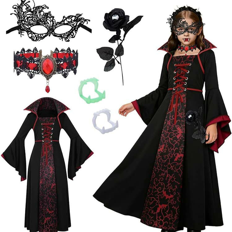 子供 ハロウィン キッズ 長袖 ヴァンパイア 4点セット 悪魔 吸血鬼 魔女 文化祭 ドレス コスプレ衣装 魔法使い コウモリ コスチューム コスプレ 子供ドレス ロングドレス 衣装 子供用 ハロウィン仮装 女の子 ケープ風 ハロウィーン 学園祭 ハロウィン 110 120 130 140 second-stage01-10025176 Amoremio 楽天市場店 サンプル画像3