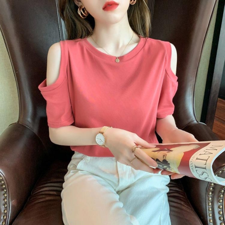 オフショルダー 無地 Tシャツ 肌見せ 半袖Tシャツ 半袖 肩あき オフショル 肩出し ...
