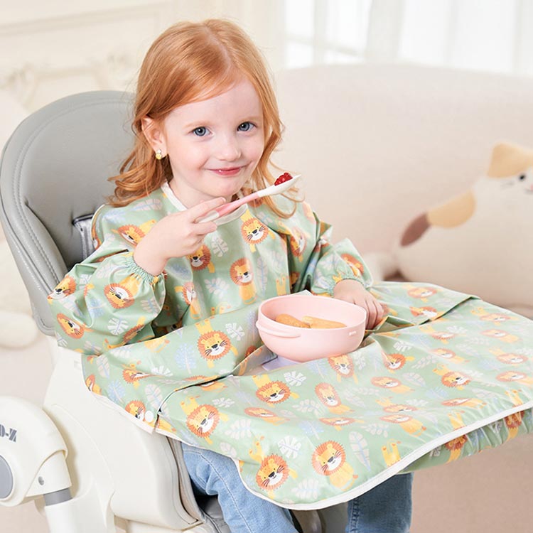 エプロン キッズ テーブルクロス 一体型 子供用 お食事エプロン ベビー用 赤ちゃん 長袖 ロング丈 プルオーバー お食事スタイ スタイ よだれかけ 食べこぼし 離乳食 防水 袖付き 動物 アニマル かわいい 男の子 女の子 幼児 出産祝い 送料無料 3