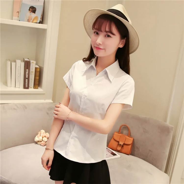 Amoremio 楽天市場店のレディース 形態安定 無地 オフィス リクルート ワイシャツ シャツ ブラウス 大人 女性 春夏 秋冬 ワイシャツ OL 半袖 Yシャツ 白シャツ フォーマル スーツ 長袖 就活 事務服 隠しボタン シンプル 大きいサイズ 入学式 卒園式 UV 紫外線カット｜アングル2