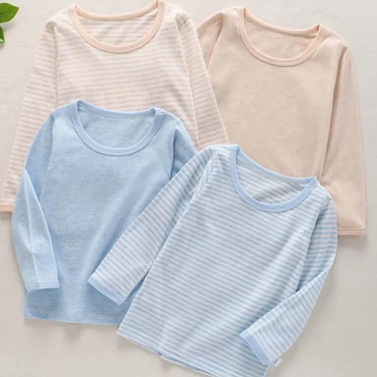 長袖Tシャツ 薄手 春 2枚セット 長袖 冬 tシャツ カットソー インナー クールネック 丸首 子供服 綿 コットン 女の子 トップス 無地 2枚セット 男の子 肌着 100 秋 キッズ 通気性 ジュニア ベビー 男女兼用 90 ボーダー 110 120 130 140 150