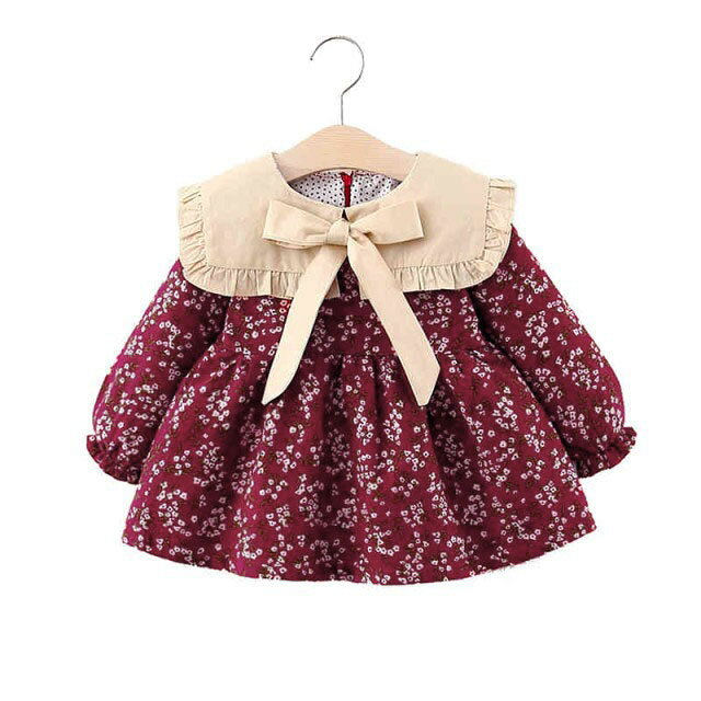 子供服 女の子 ワンピース 花柄 リボン かわいい プリンセス 長袖 ドレス ベビー服...