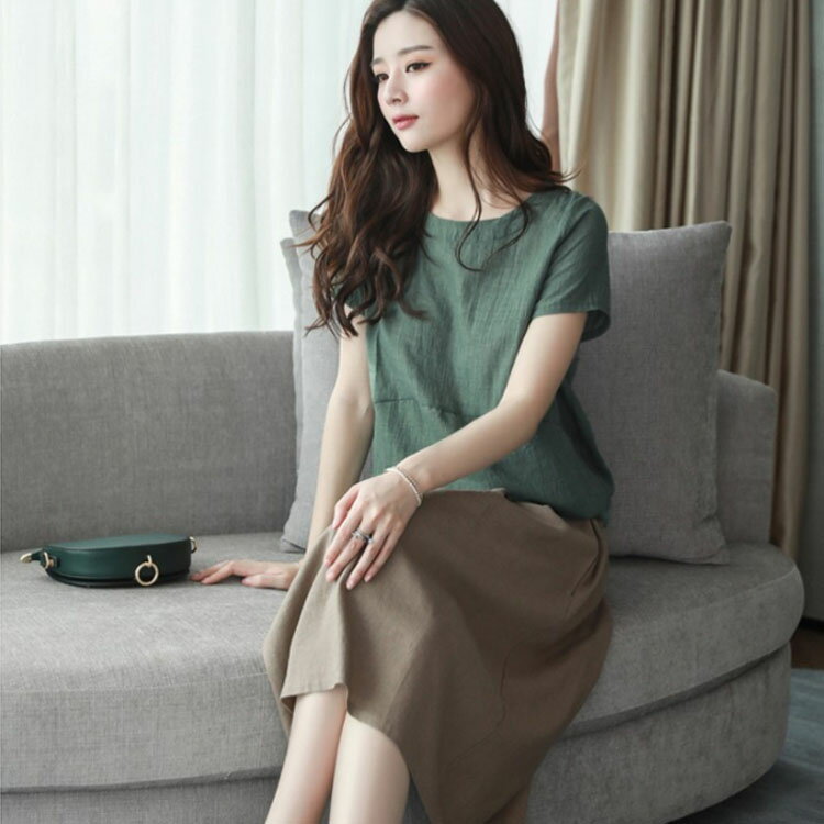 セットアップ 2点セット レディース 上下セット 綿麻 半袖ブラウス スカート ナチュラル 羽織り 大きいサイズ 大人女子 上品 20代 30代 40代 50代 コットン ゆったり 麻混 コットン混送料無料