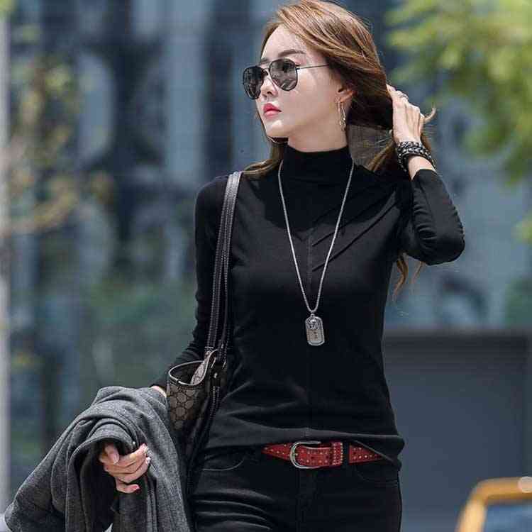 Tシャツ 長袖 レディース トップス ハイネック カットソー スリム 無地 女性 裏起...