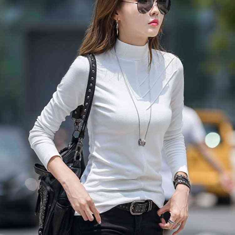 Tシャツ 長袖 レディース トップス ハイネック カットソー スリム 無地 女性 裏起...