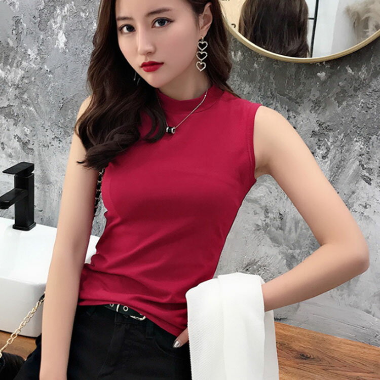 全9色×5サイズ！ハイネック ノースリーブトップス tシャツ レディース ノースリー...