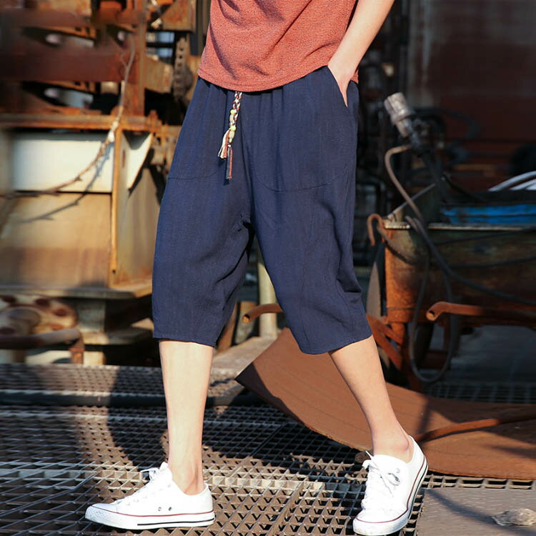綿麻 パンツ リネンパンツ 7分丈 パンツ 綿麻 サルエルパンツ メンズ リネン ショ...