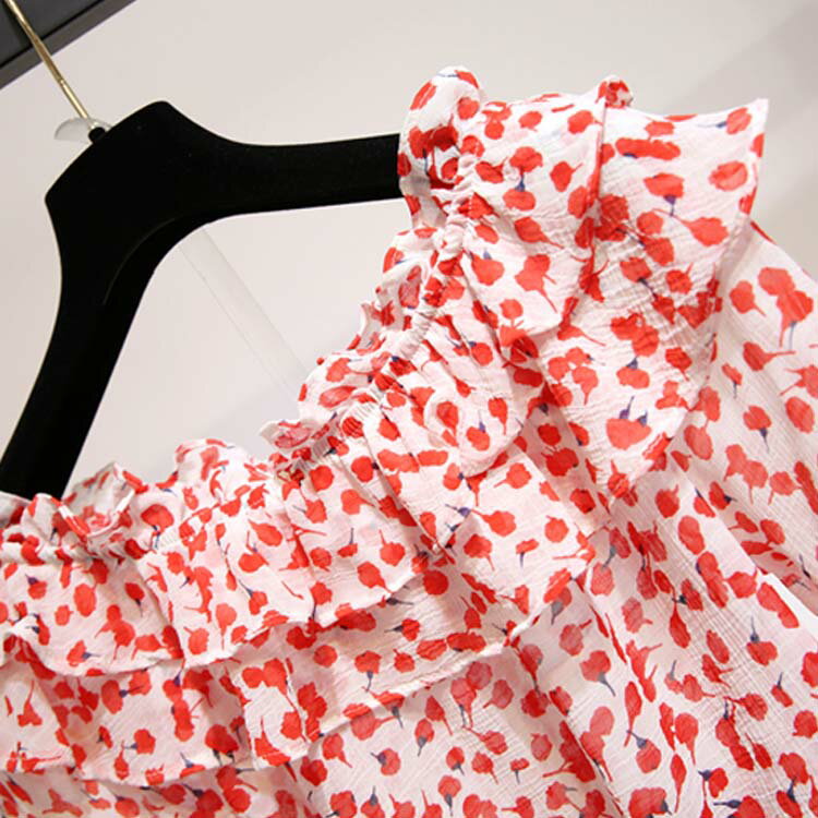 L-4XLサイズ！オフショルダーブラウス×スカートのセットアップ 2点set レディース 総柄 オフショルダーブラウス ミニスカート aライン 上下set 夏 レディース 大きサイズ送料無料