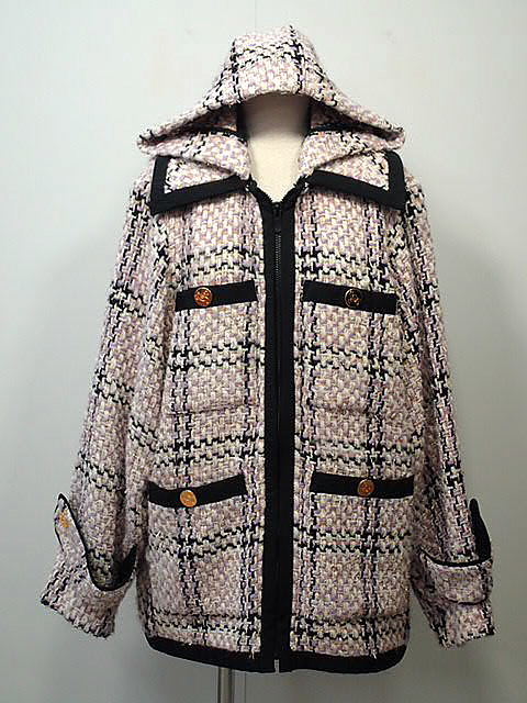 ★【送料無料】【ポイント5倍】【冬物50％】当店通常33000が、Grace　Class　グレース　クラス/グレースコンチネンタル　ツイードフーディジャケット　【中古】レディース