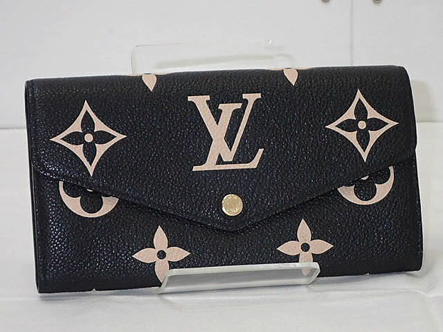 乐天商城 - ★【送料無料】LOUIS　VUITTON　ルイヴィトン　モノグラムアンプラント　ポルト フォイユ・サラ　2つ折り長財布　M80496/ブラック　ベージュ　【中古】レディース