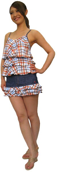 「全品5-15倍 16日08時迄」オリーブデオリーブ OLIVEdesOLIVE　チェック柄4点セット 　#521002：BLUE　【レディース水着】 【cat-surf】