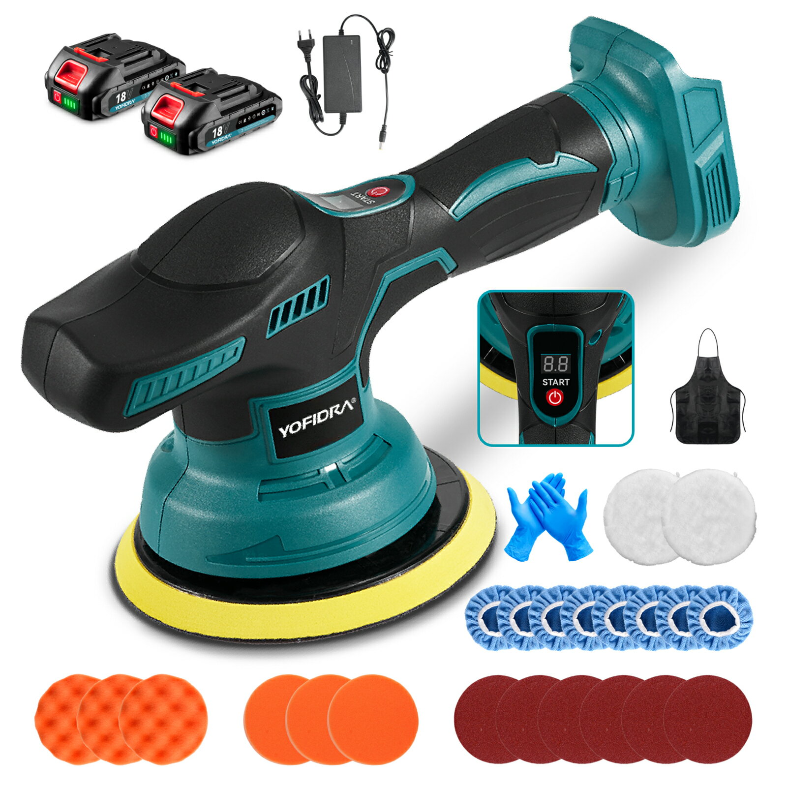 YOFIDRA ポリッシャー 電動ポリッシャー 充電式 12v 150mm 2500-6000RPM 6段変速 軽量 研磨 操作簡単 ..