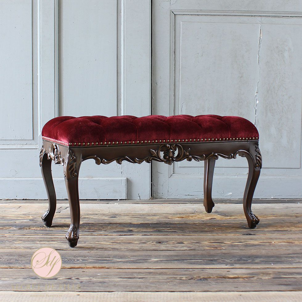 姫系 家具 スツール おしゃれ かわいい ロココ 調 アンティーク 風 猫脚 エステ サロン ゴシック ゴージャス フレンチ シャビーシック ヨーロピアン 猫足 イギリス プリンセス インスタ 映え | イス ハンドメイド 一人用 アンティーク家具 インテリア リプロ A 80*40*40