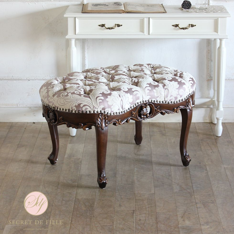 姫系 家具 スツール おしゃれ かわいい オットマン ロココ 調 アンティーク 風 猫脚 エステ サロン エレガント ゴシック ゴージャス フレンチ シャビーシック ヨーロピアン 猫足 ロマンチック プリンセス | ガーリー ロースツール ドレッサー ドール リプロ B 80*53*46