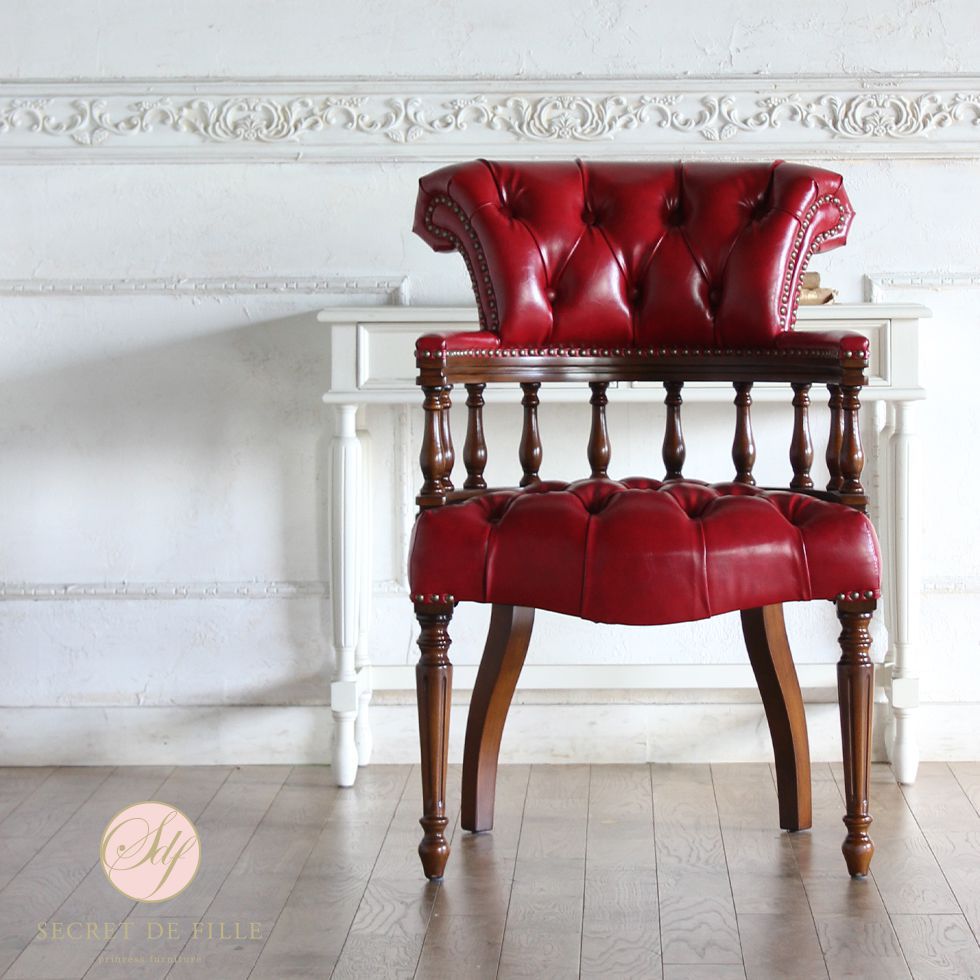 ヴィンセント アームチェア アンティーク 風 家具 イギリス 英国 1人掛け チェア 椅子 イス いす フレンチ ヨーロピアン おしゃれ ビンテージ ヴィンテージ クラシック カフェ レストラン 飲食 美容室 エステ サロン | 赤 レザー 肘掛 アンティーク風 リプロ B 60*50*90