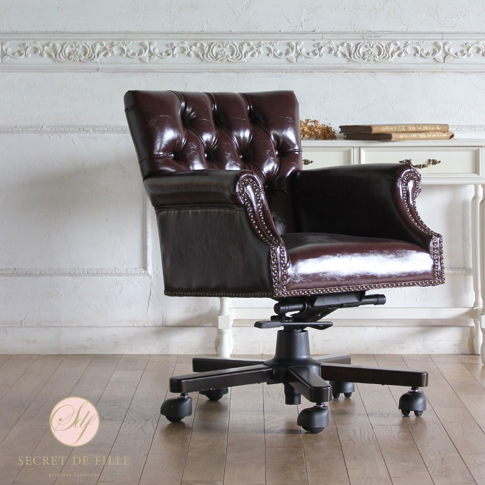 ヴィンセント デスク チェア アンティーク 風 家具 イギリス 1人掛け アーム キャスター付き 椅子 イス いす おしゃれ フレンチ ヨーロピアン ビンテージ ヴィンテージ クラシック エステ ネイル サロン 美容室 肘付き椅子 デスクチェア キャスター リプロ C 64*69*85