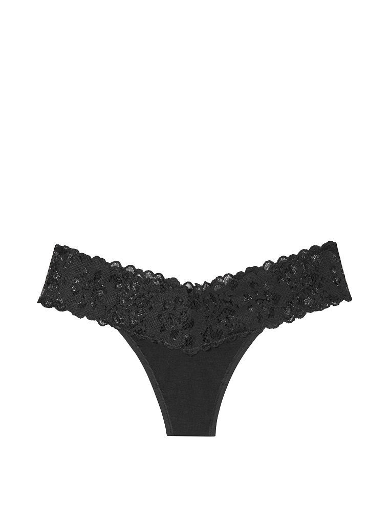 ヴィクトリアシークレット STRETCH COTTONレースウエストソングパンティー Lace-waist Thong Panty