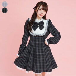 シークレットハニー ワンピース ヨークレース＆フリルワンピース1/24 12:00 販売スタートsecrethoney　シークレットハニー　シーハニ　量産型　レディース　ガーリー　長袖　チェック　グレー　ブラック　黒