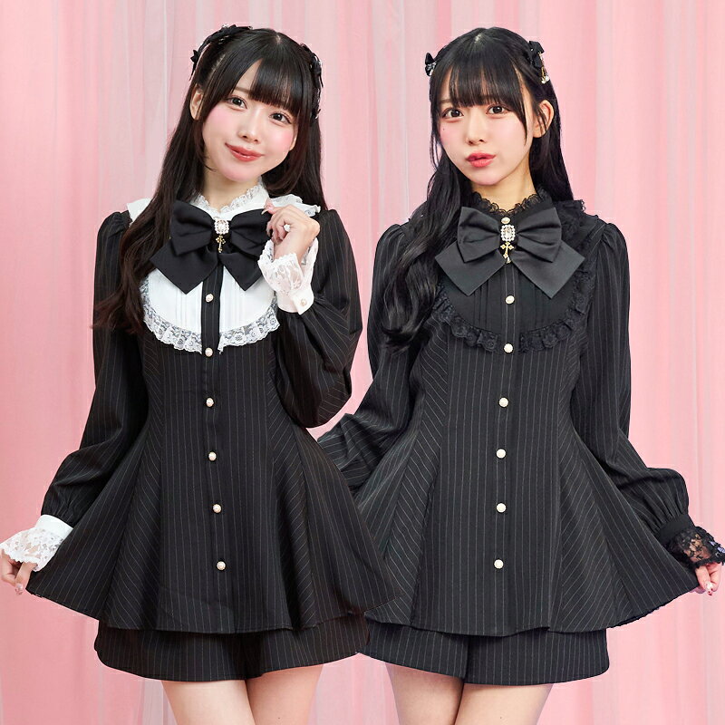 バッスルセットアップ9/4 12:00 販売スタートsecrethoney　シークレットハニー　シーハニ　量産型　地雷系　参戦服　やみかわ　レディース　可愛い　無地　ストライプ　ブラック　黒