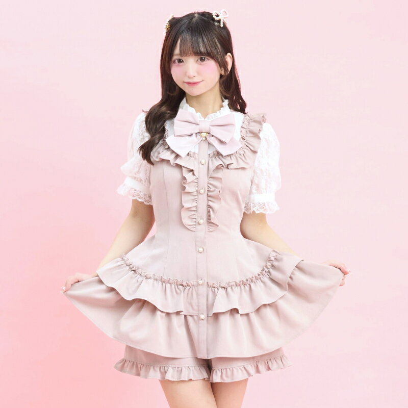 裾ティアードセットアップ4/3 12:00 販売スタートsecrethoney　シークレットハニー　シーハニ　量産型　レディース　ガーリー　半袖　無地　ピンク　ブラック　黒