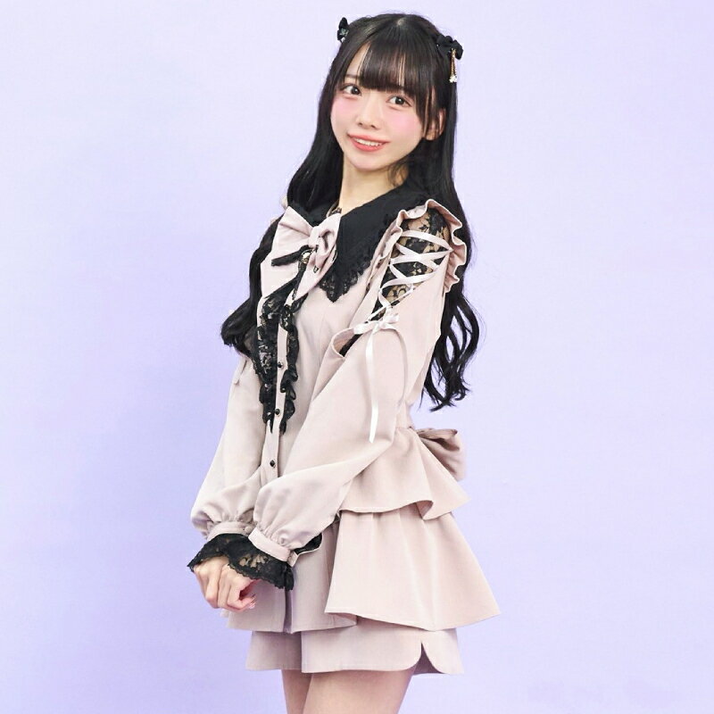 ロングポイントカラーショルダーレースアップセットアップ3/26 12:00 ピンク再入荷1/8 12:00 ピンク再入荷（3枚目）
