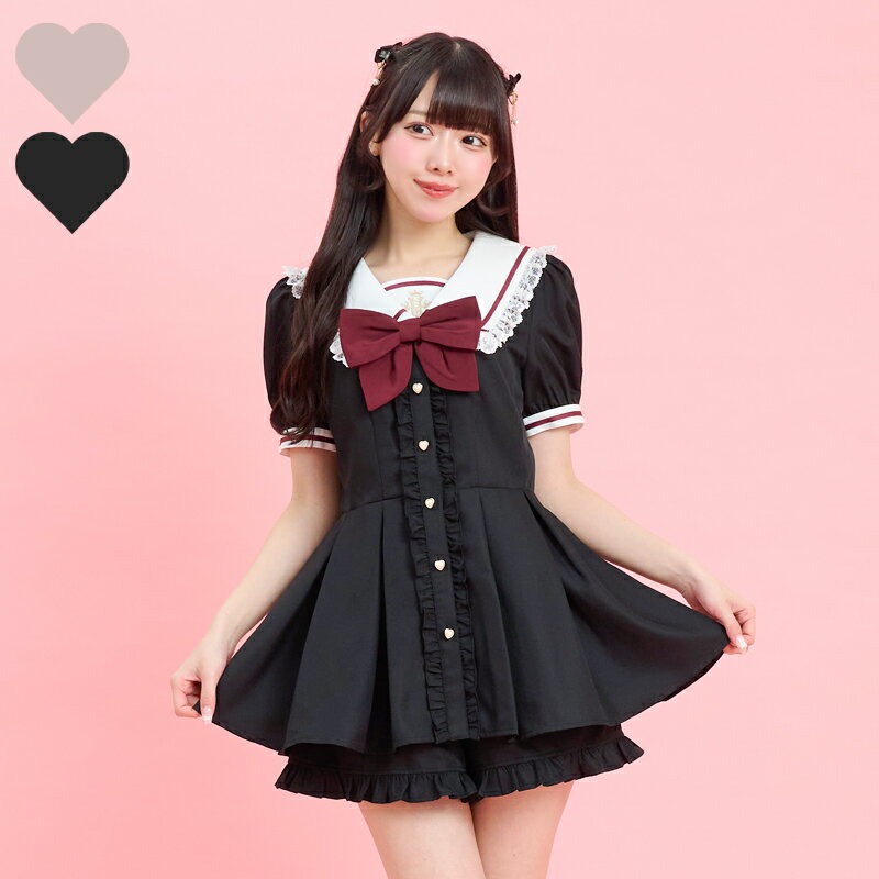 後ろレースアップセーラーセットアップ4/29 12:00 販売スタートsecrethoney　シークレットハニー　シーハニ　量産型　レディース　ガーリー　半袖　無地　ピンク　ブラック　黒（楽天・Secret Honey）