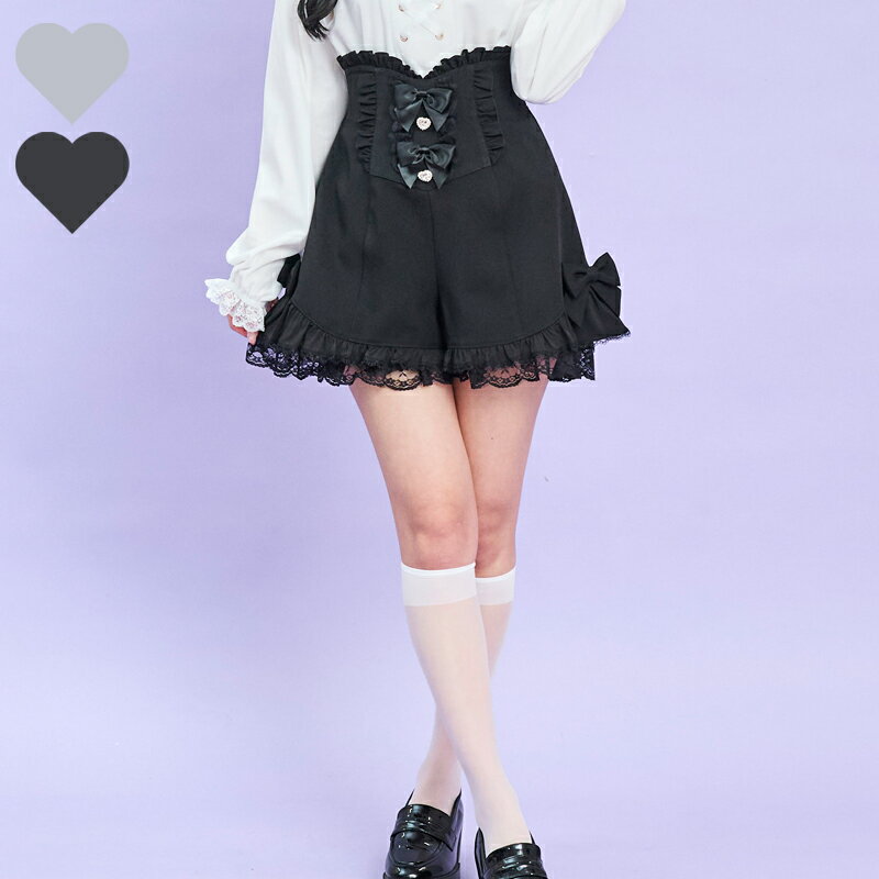 ★サイドヘムアップフリルショートパンツ2/14 12:00 販売スタートsecrethoney　シークレットハニー　シーハニ　量産型　レディース　ガーリー　スカート　無地　グレー　黒　ブラック　30