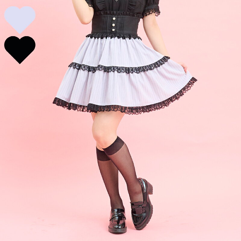 ★コルセット風レースアップスカート2/20 12:00 販売スタートsecrethoney　シークレットハニー　シーハニ　量産型　レディース　ガーリー　スカート　ストライプ　グレー　黒　ブラック　30