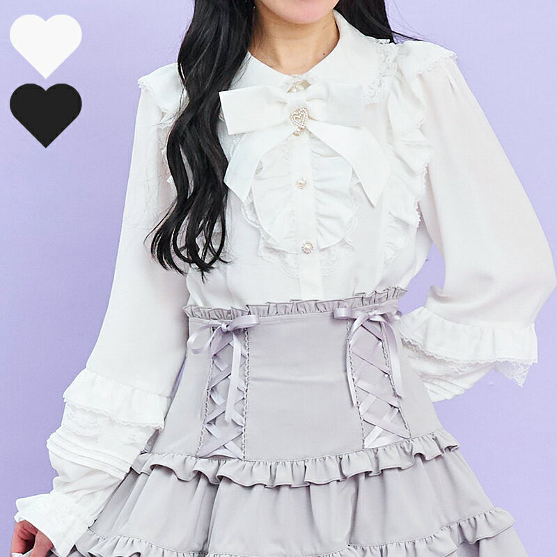 ★袖ピンタックフリルブラウス3/12 12:00 販売スタートsecrethoney　シークレットハニー　シーハニ　量産型　レディース　ガーリー　長袖　ホワイト　白　ブラック　黒　30