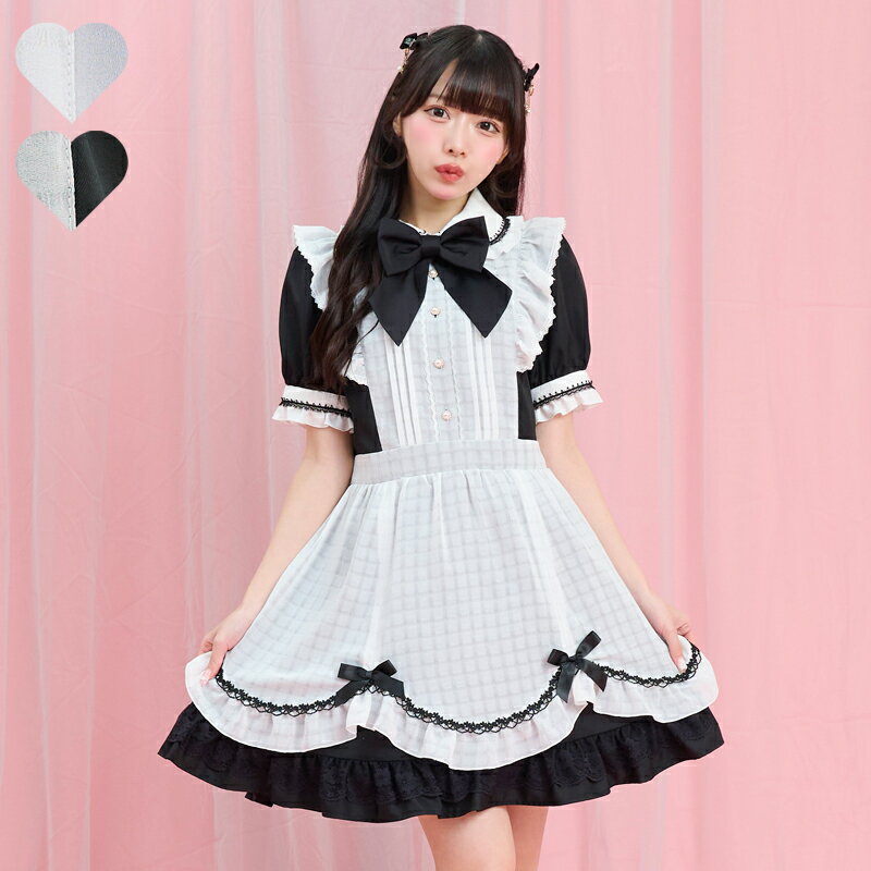 エプロン切り替え半袖ワンピース4/29 12:00 販売スタートsecrethoney シークレットハニー シーハニ 量産型 レディース ガーリー ワンピ グレー 白 ホワイト 黒 ブラック