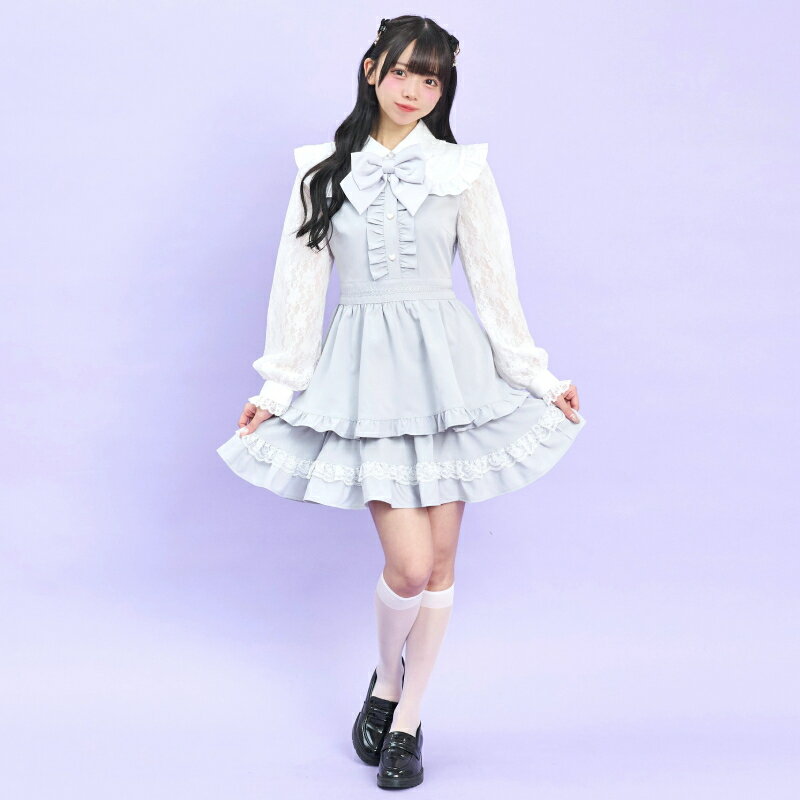 レース付け襟ティアードワンピース