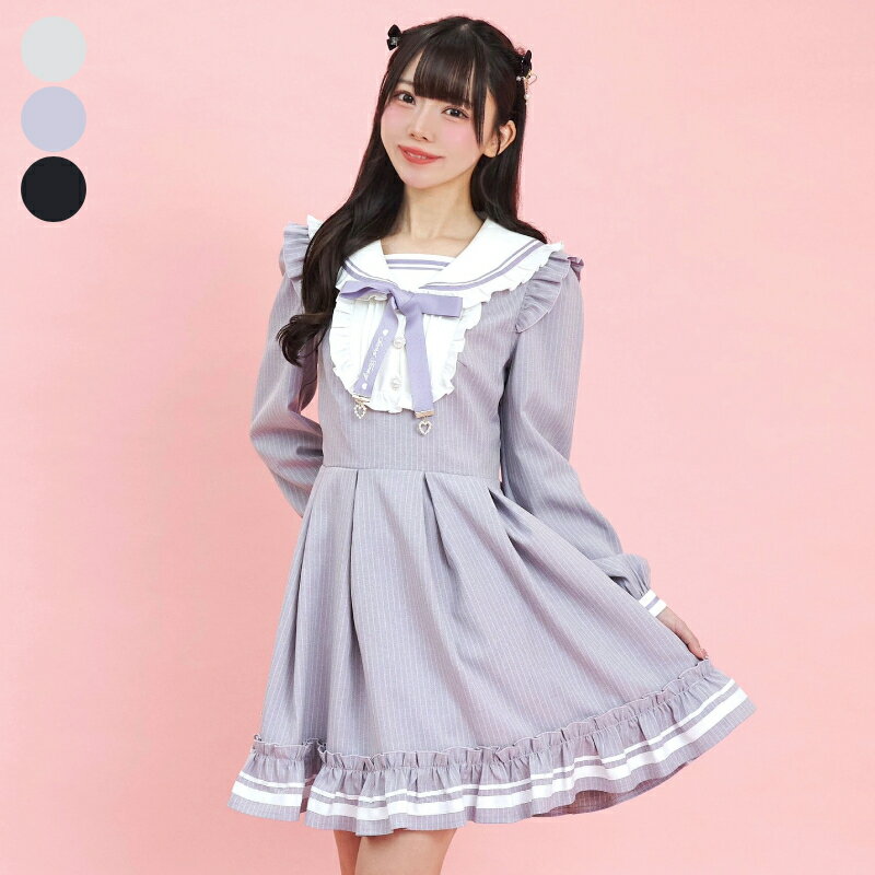 ヨーク切り替えセーラーワンピース1/15 12:00 販売スタートsecrethoney　シークレットハニー　シーハニ　量産型　レディース　ガーリー　グレー　ラベンダー　ブラック　黒　長袖