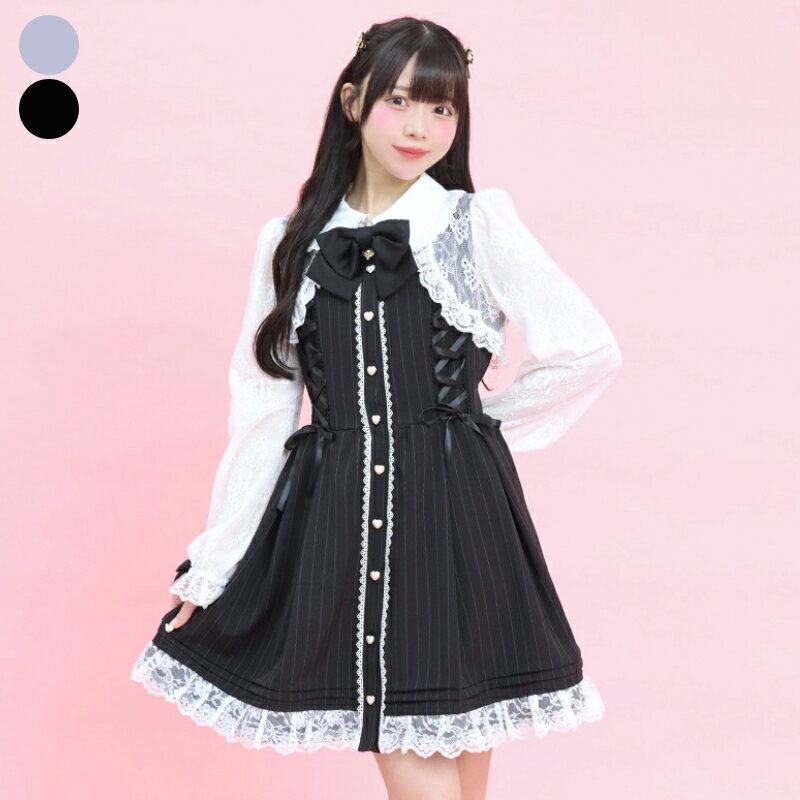 ★レースボレロ風サイドレースアップワンピース3/11 12:00 販売スタートsecrethoney シークレットハニー シーハニ 量産型 レディース ガーリー グレー ブラック 黒 長袖