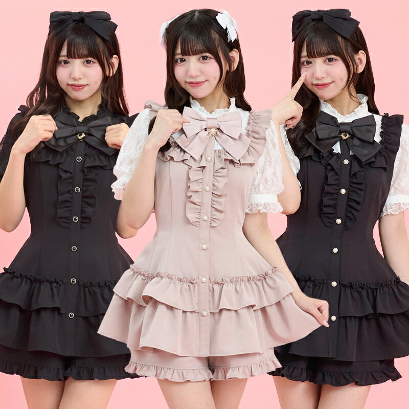 裾ティアードセットアップ5/23 12:00 再入荷4/3 12:00 販売スタートsecrethoney　シークレットハニー　シーハニ　量産型　地雷系　参戦服　レディース　可愛い　半袖　無地　ピンク　ブラック　黒