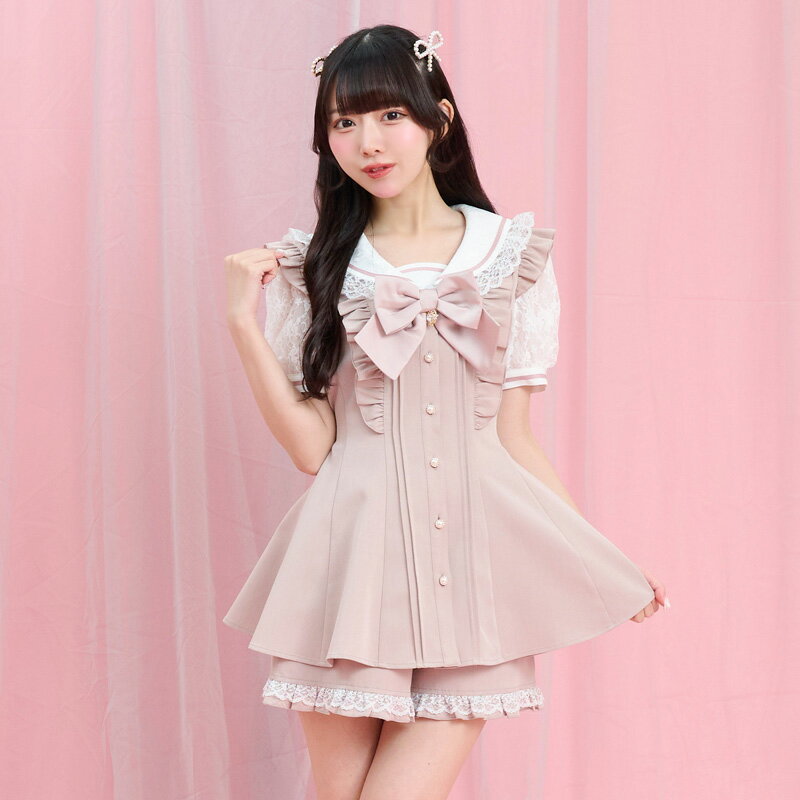 レースセーラー襟半袖セットアップ5/26 12:00 再入荷4/17 12:00 販売スタートsecrethoney　シークレットハニー　シーハニ　量産型　地雷系　参戦服　レディース　可愛い　半袖　無地　グレー　ブラック　黒　ピンク 3