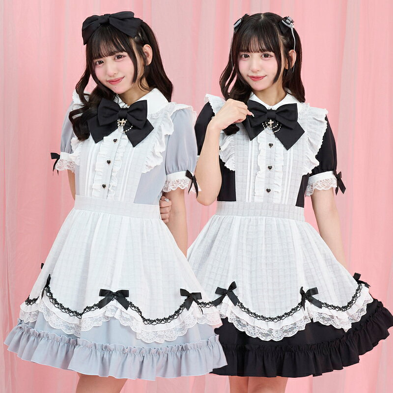 エプロンレイヤードワンピース8/1 10:00 販売スタートsecrethoney　シークレットハニー　シーハニ　量産型　地雷系　参戦服　レディース　ワンピ　可愛い　ブルー　ブラック　黒