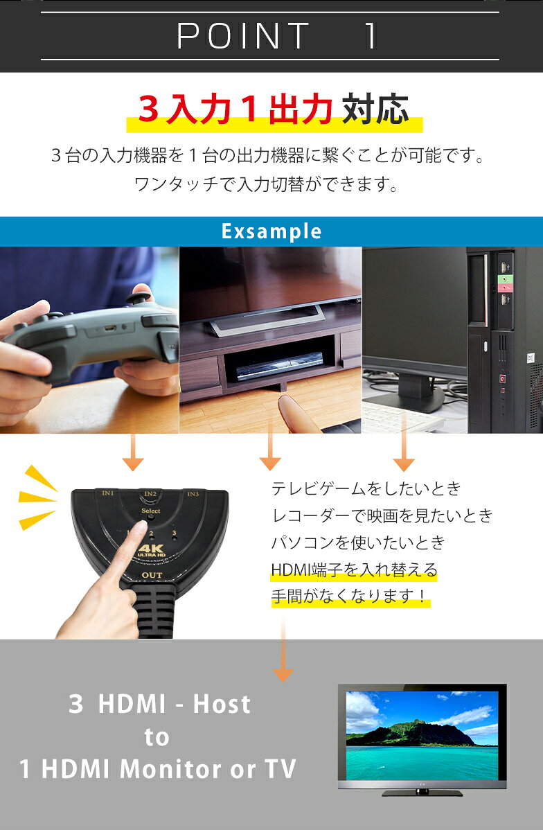HDMI セレクター 3to1