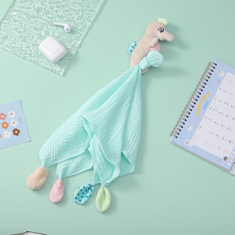 ベビーおもちゃ 0歳 1歳 2歳 3歳 乳幼児 なめても安心 添い寝 安眠グッズ ぬいぐるみ ハンドパペット よだれかけ スタイ タツノオトシゴ ブルー 40cm PPコットン ショートパイル
