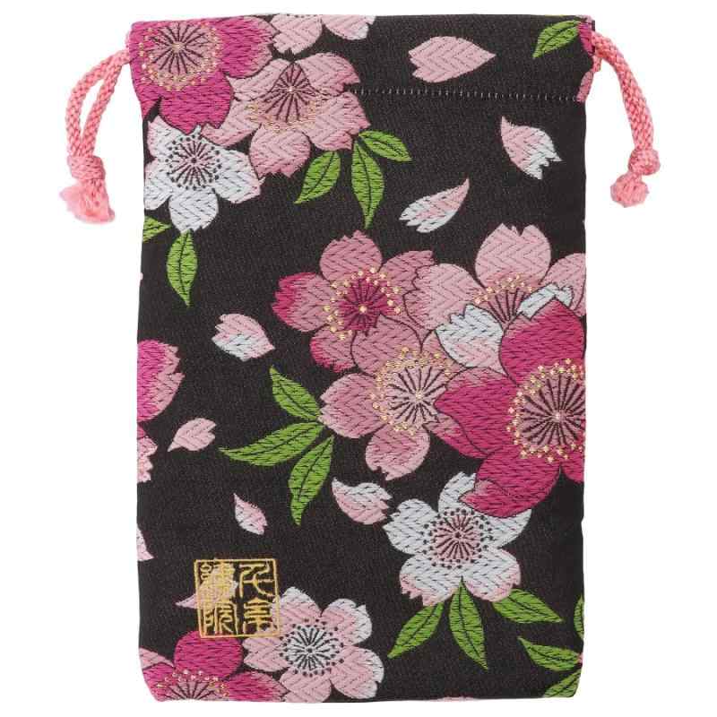 千糸繍院 西陣織 金襴 巾着袋（裏地付き） 黒恋大桜 中サイズ