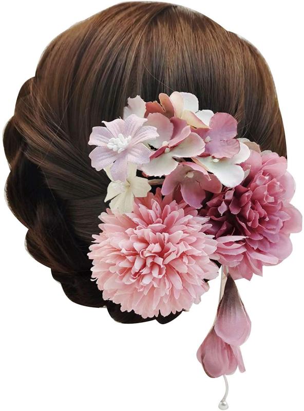 [QianYang] 髪飾り 花飾り成人式 髪飾り 和装 造花 ヘアアクセサリー 浴衣 袴 着物 振袖 成人式 結婚式 入学式 卒業式 七五三 3点セット 4カラー