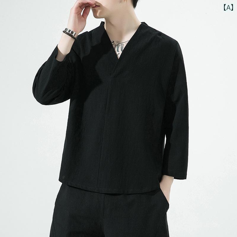 ・カテゴリ: Tシャツ・スタイル: 日式レトロ・主な素材: 綿・柄: 無地・版型: ルーズ・ネックライン: Vネック・袖丈: 長袖・厚み: 薄手・カラー展開: ブラック、ホワイト、グレー、ダークネイビー・サイズ展開: M、L、XL、XXL、3XL、4XL、5XL・袖型: 通常・重量: 180g-250g・性別: メンズ・適用年齢: 成人・用途: 日常