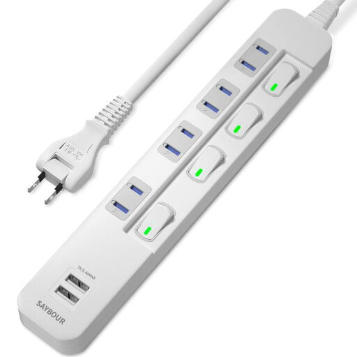 SAYBOUR USB 3.4A 付きタップ ホワイト 電源タップ 雷ガード 省エネ 個別スイッチ 4+2(AC差し込み口 +USBポート) SAYBOUR USB 3.4A 付きタップ ホワイト 電源タップ 雷ガード 省エネ 個別スイッチ 4+2(AC差し込み口 +USBポート)