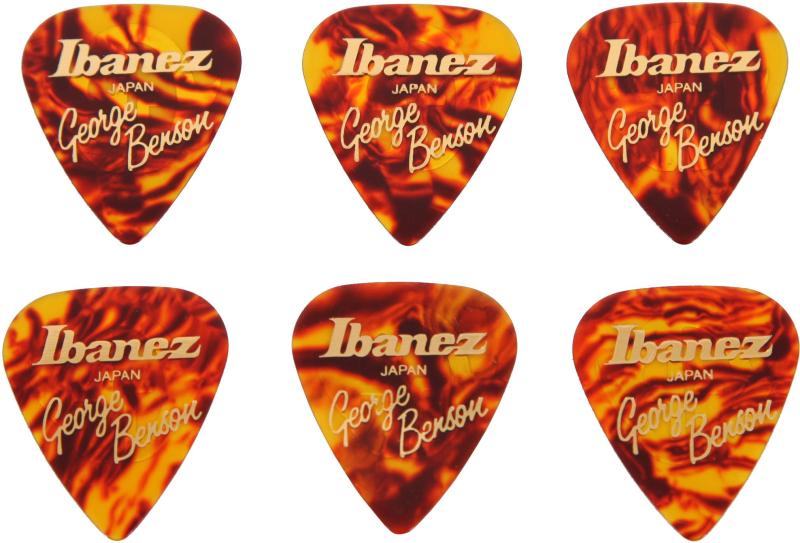 Ibanez アイバニーズ ジョージ・ベンソン シグネチャー・ピック 6枚パック B1100GB シェル・ブラウン Teardrop厚さ: 0.75mm材質:セルロイドシェイプ:ティアドロップ