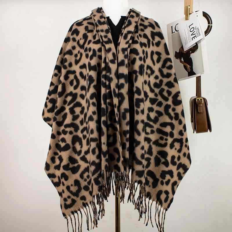 For Women - ショール レディース レトロ ヒョウ柄 カシミヤタッチ ポリエステル 大判 フリンジ 万能 エレガント カジュアル オフィス 通勤 普段使い 秋冬 黒 ベージュ ブラウン