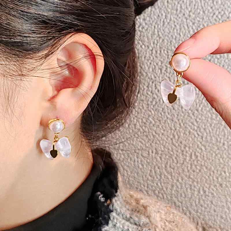 ピアス リボン パールピアス レディース S925 シルバー ニードル ファッション 耳 クリップし 耳 穴 アクセサリー 装飾品 ジュエリー